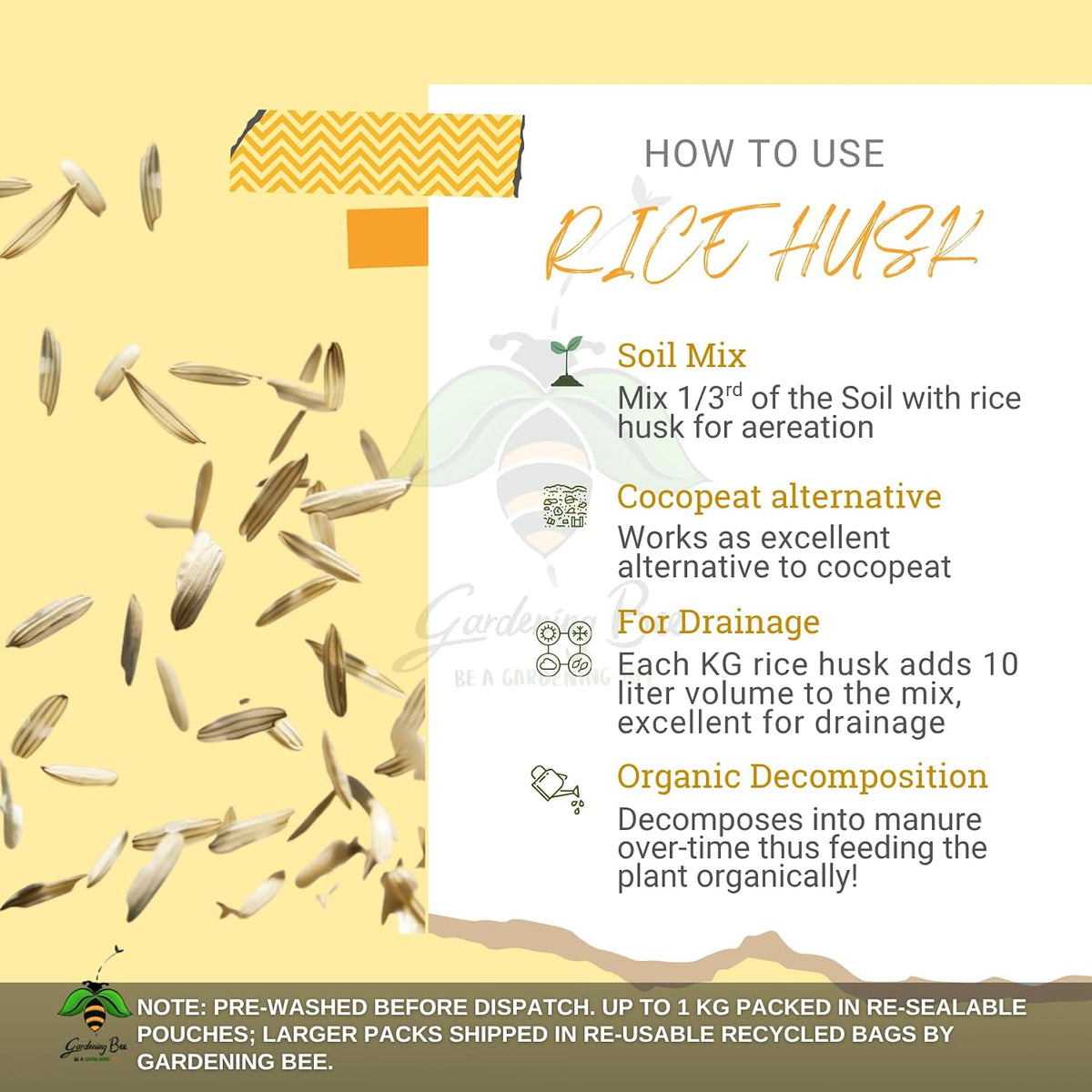 Organic Rice Hulls (Husk) for Plants  |Best Paddy Husk for Horticulture Grade 100% Natural, Rice Husk for Gardening, Ideal Soilmix and Mulching, Potting Mix, beding