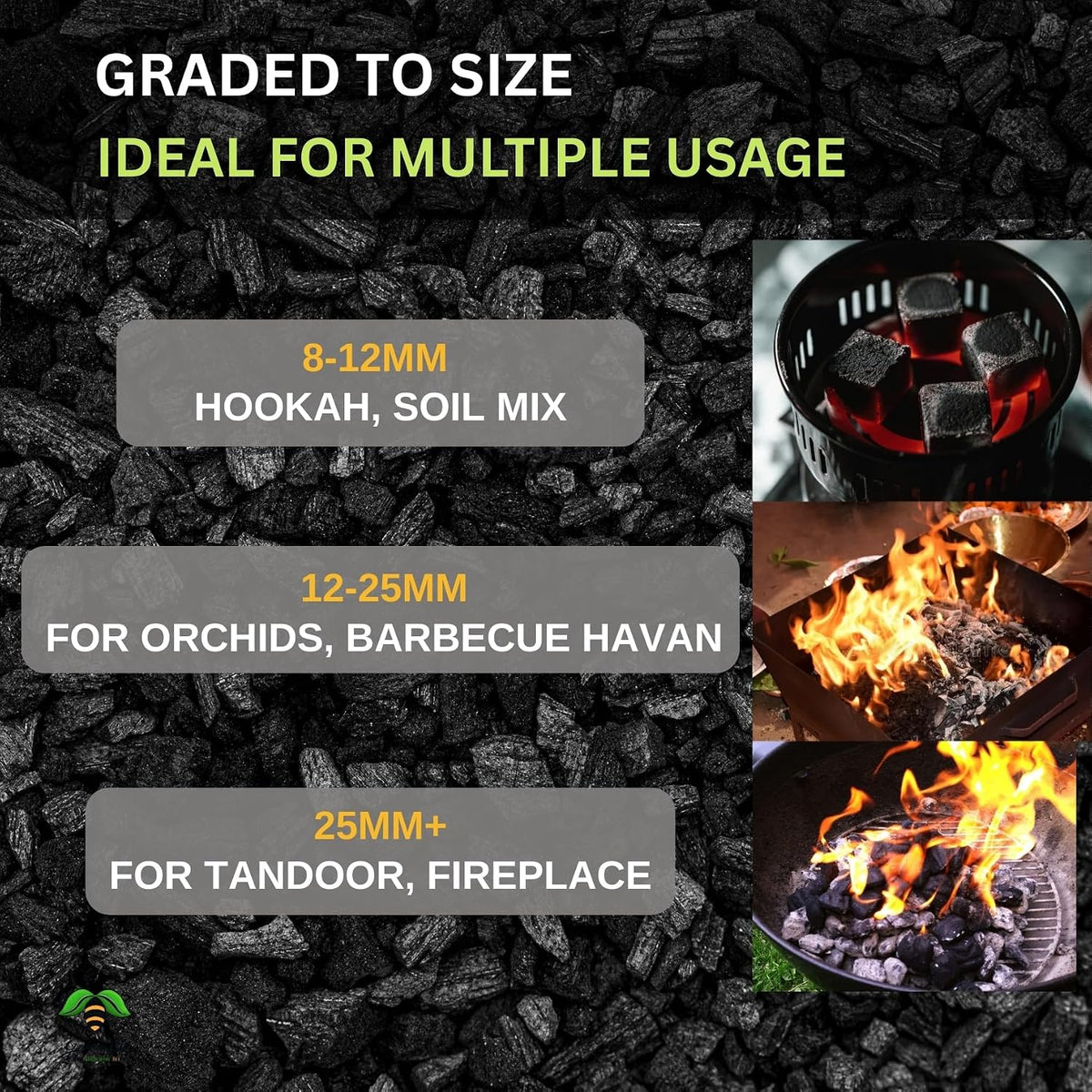 Wood Based Activated Charcoal for Orchid Potting, anthurium Plants, Horticultural Grade, Grilling, Barbecue, Baby Dhoop, BBQ Low Smoke Charcoal