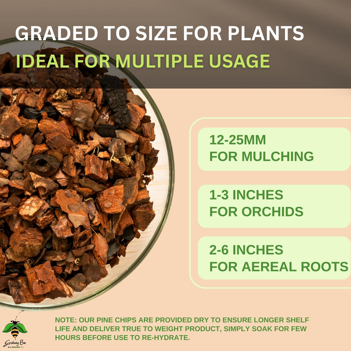 Pine Bark Chips 1-3 Inches Size, Ideal for Arial Orchid, Fully Dry, 100% Organic and Natural, for Mature Orchids, Graded to Size, Pine Tree Bark Chip
